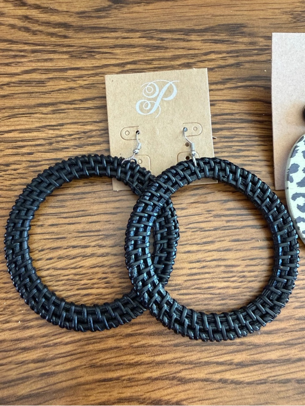 Black Woven Hoop + Leopard Statement Earrings Set | Lightweight NWOT Plunder - Picture 4 of 6